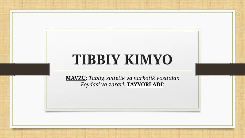 TIBBIY KIMYO