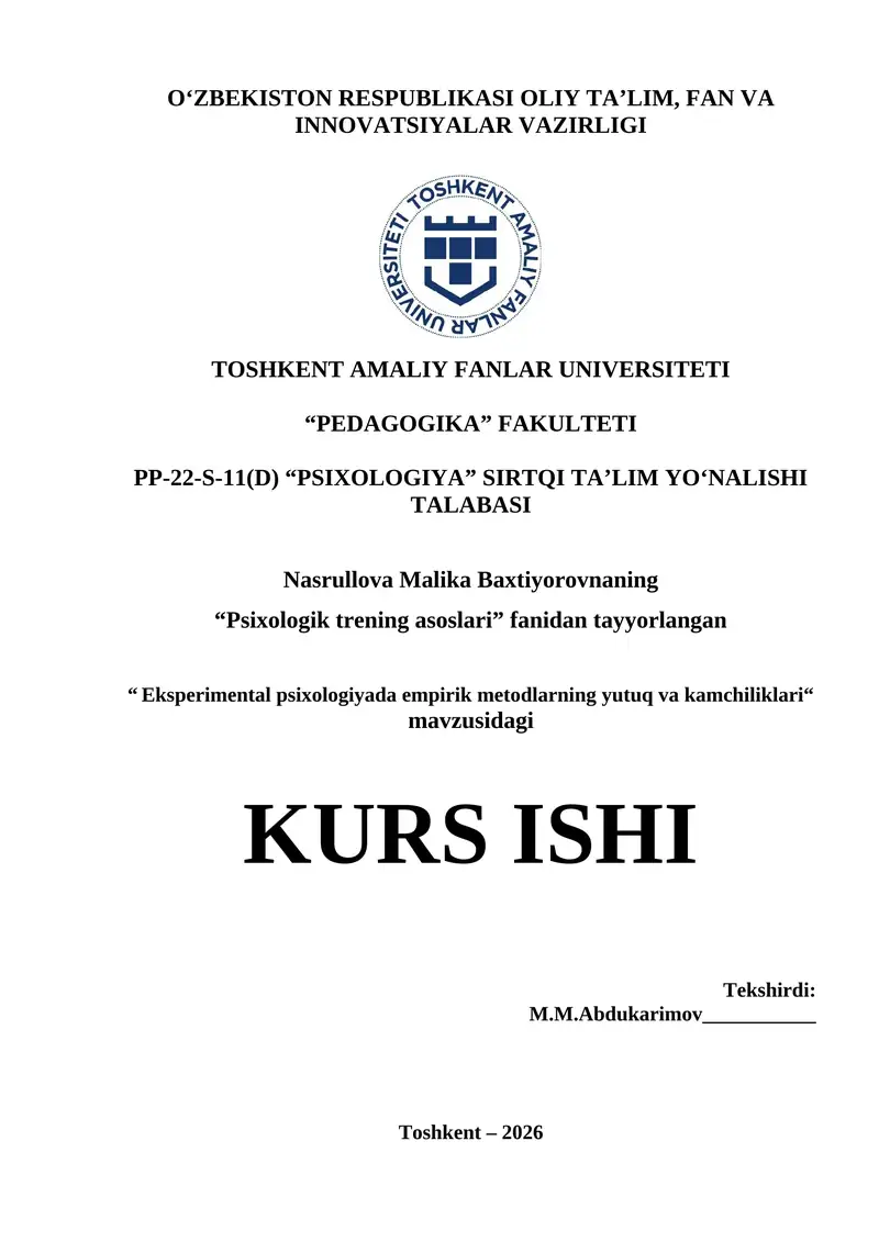 Eksperimental psixologiyada empirik metodlarning yutuq va kamchiliklari
