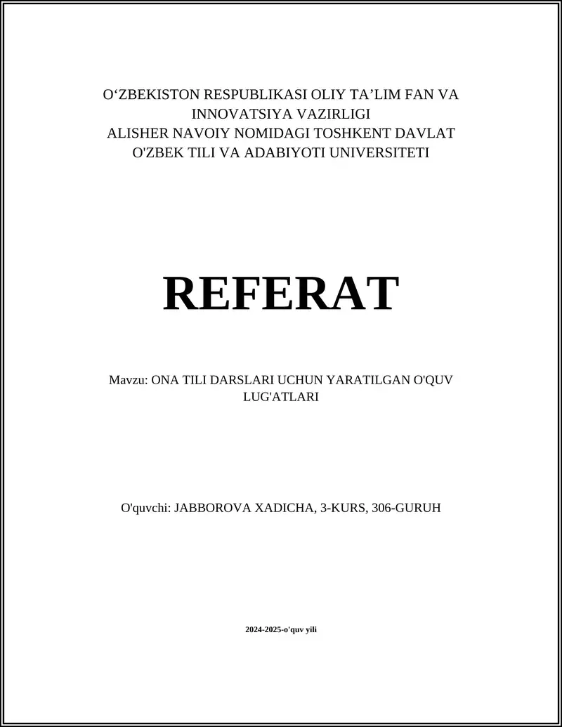 ONA TILI DARSLARI UCHUN YARATILGAN O'QUV LUG'ATLARI