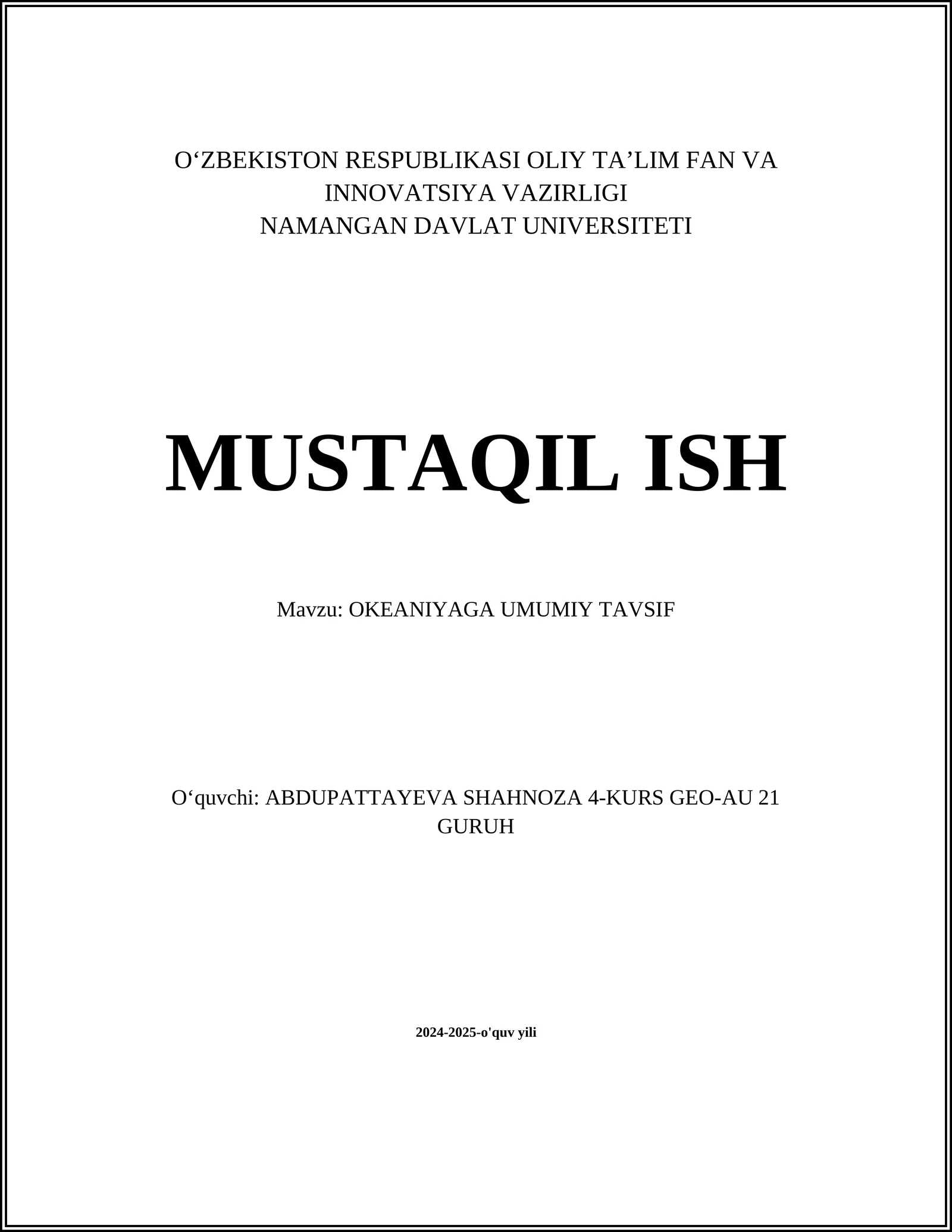 OKEANIYAGA UMUMIY TAVSIF
