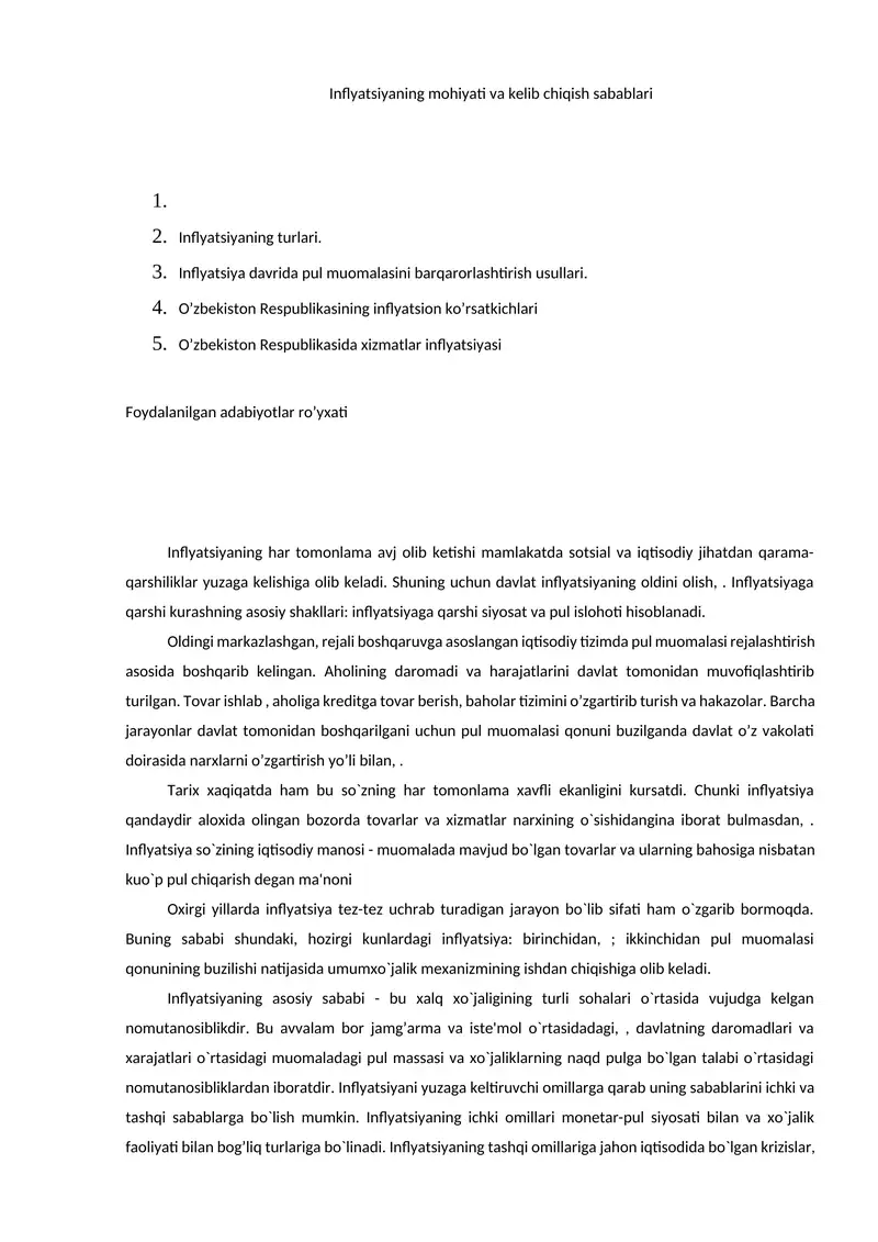 Inflyatsiyaning mohiyati va kelib chiqish sabablari