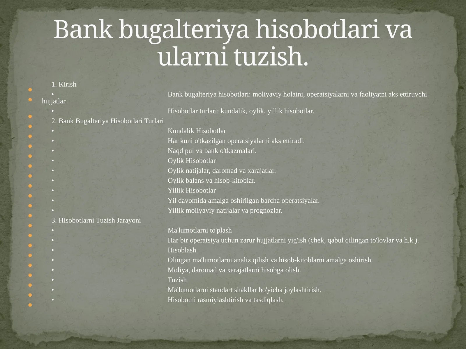 Bank bugalteriya hisobotlari va ularni tuzish