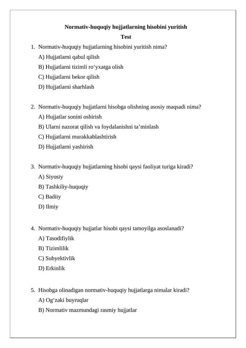 Normativ-huquqiy hujjatlarning hisobini yuritish