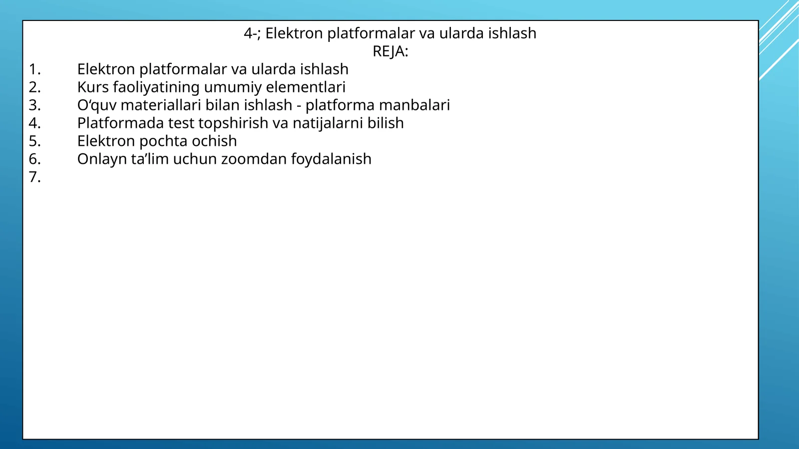 Elektron platformalar va ularda ishlash