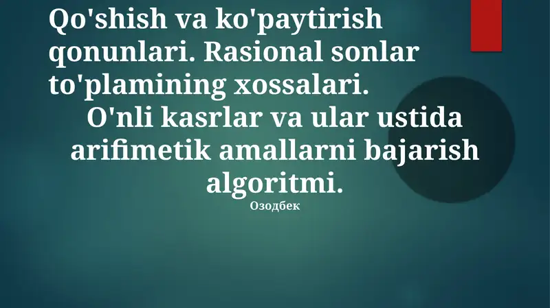 O'nlik kasrlar ustida arifmetik amallar