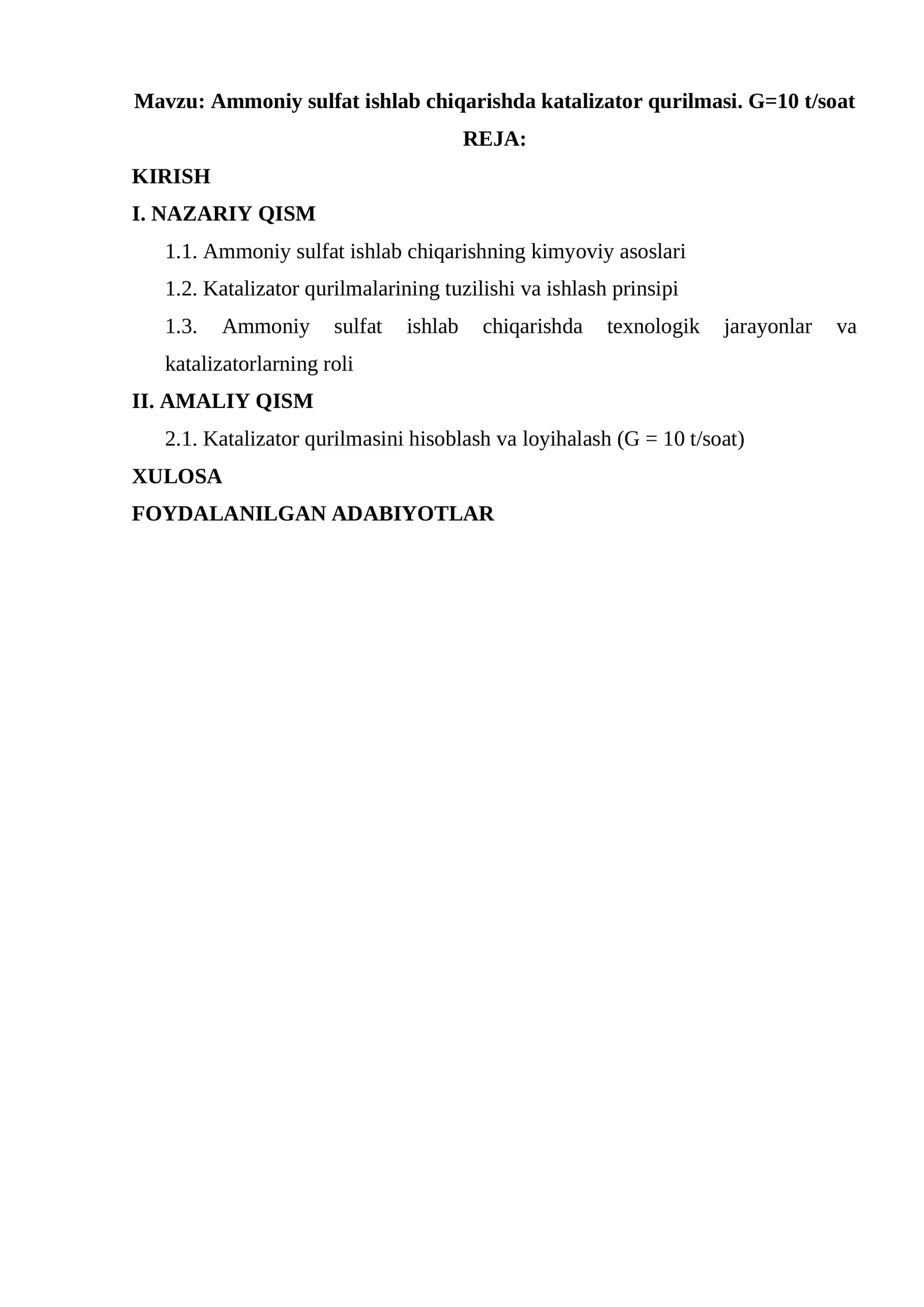 Ammoniy sulfat ishlab chiqarishda katalizator qurilmasi. G=10 t/soat