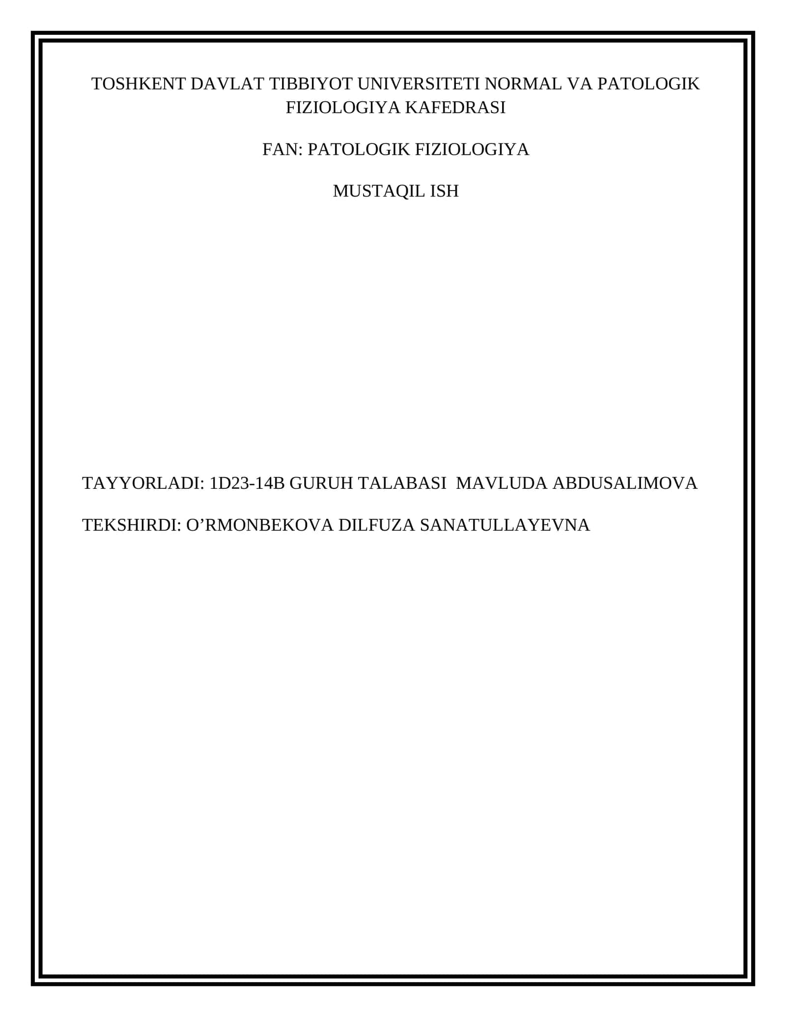 PATOLOGIK FIZIOLOGIYA