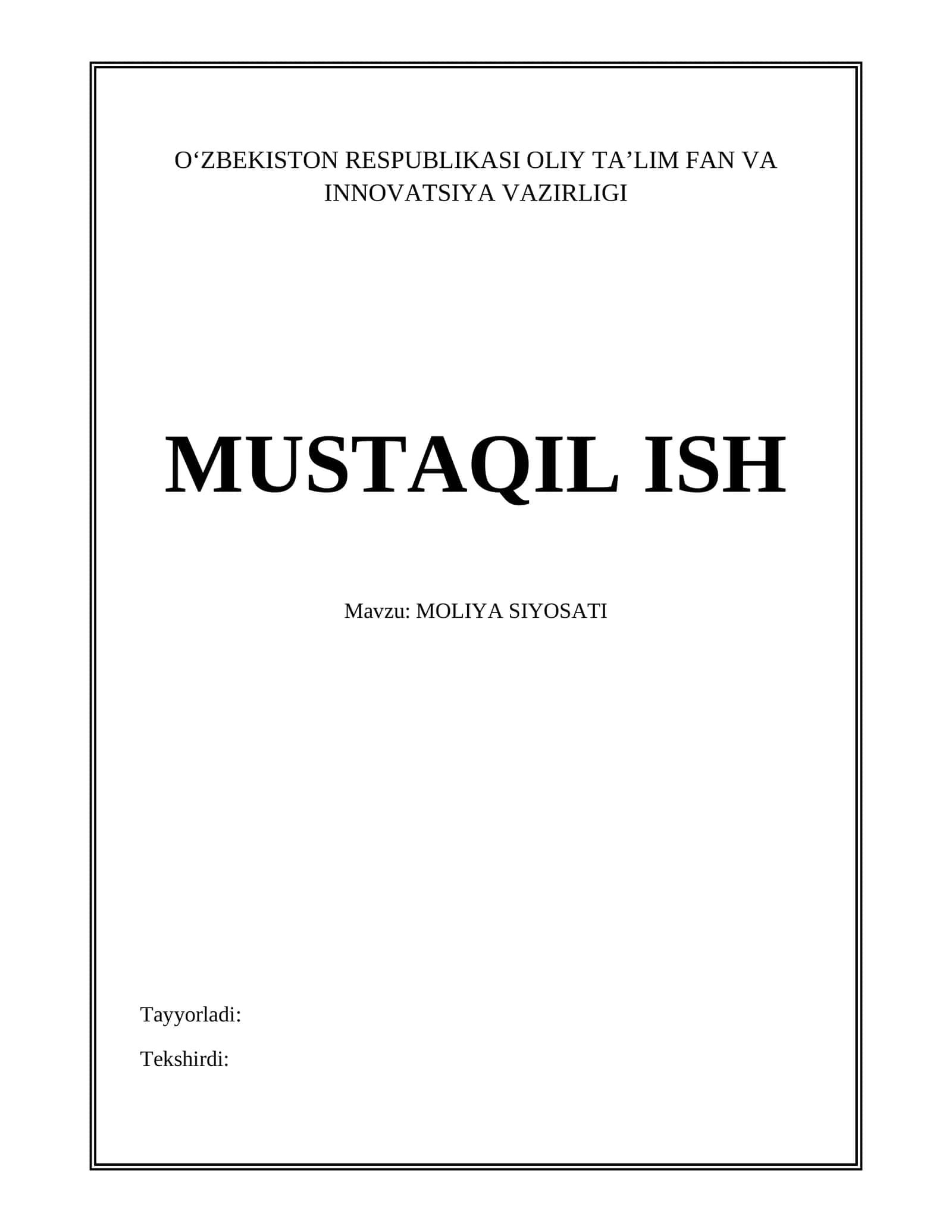 MOLIYA SIYOSATI
