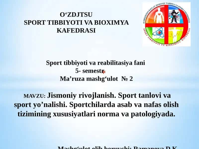 Sport tibbiyotiva reabilitatsiya fanlari