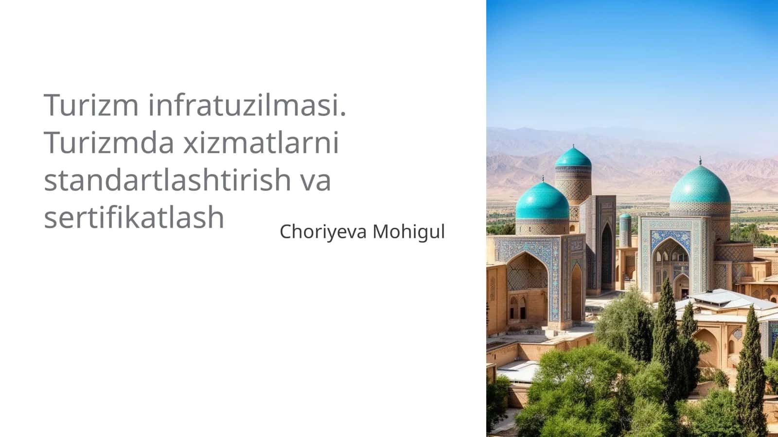 Turizm infratuzilmasi. Turizmda xizmatlarni standartlashtirish va sertifikatlash