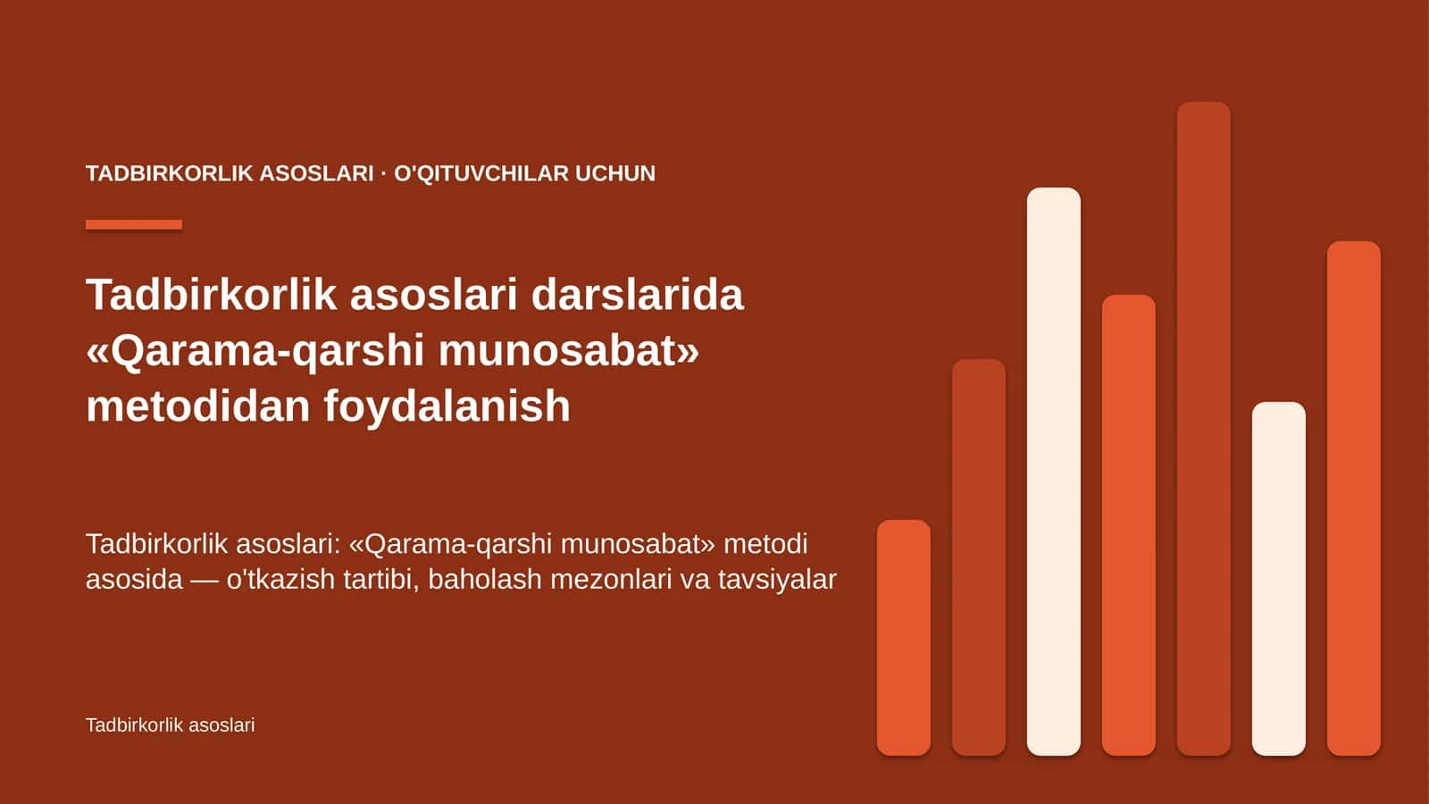 tadbirkorlik asoslari darslarida qarama qarshi munosabat metodidan foydalanish 5392