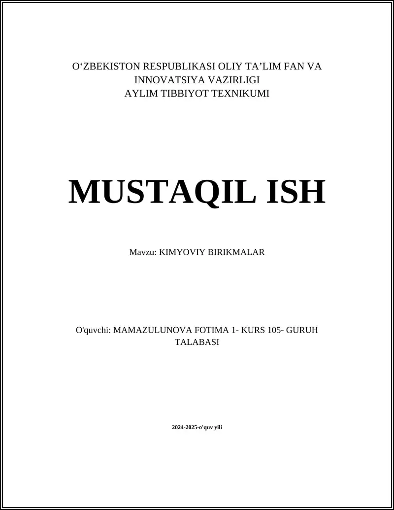 KIMYOVIY BIRIKMALAR
