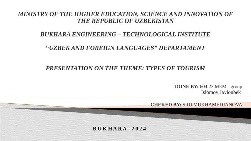 Types of Tourism Presentation