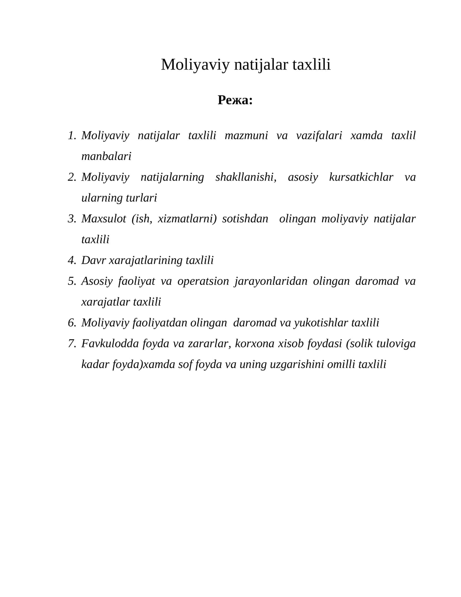 Moliyaviy natijalar taxlili