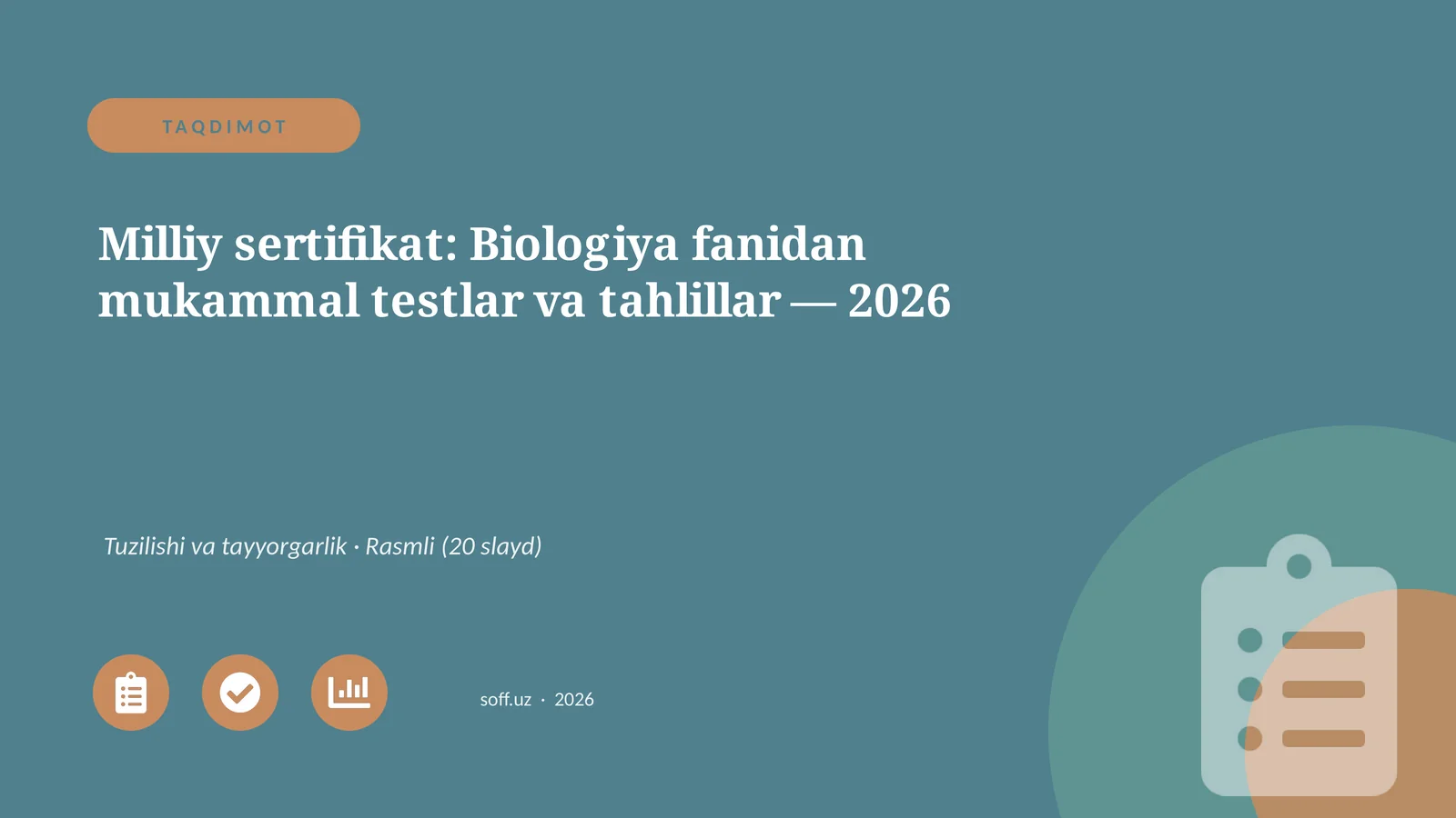 Milliy sertifikat: Biologiya fanidan mukammal testlar va tahlillar — 2026