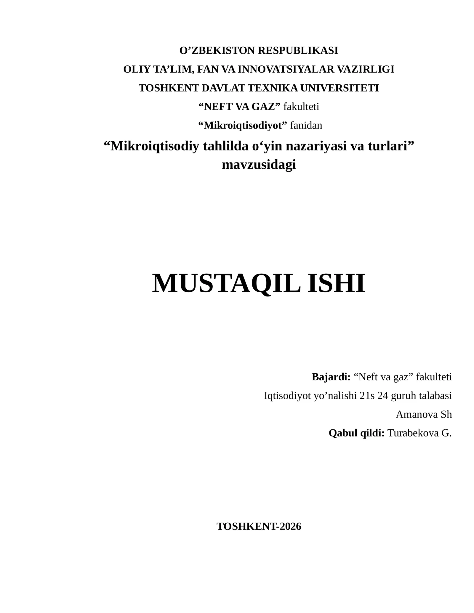 Mikroiqtisodiy tahlilda o‘yin nazariyasi va turlari