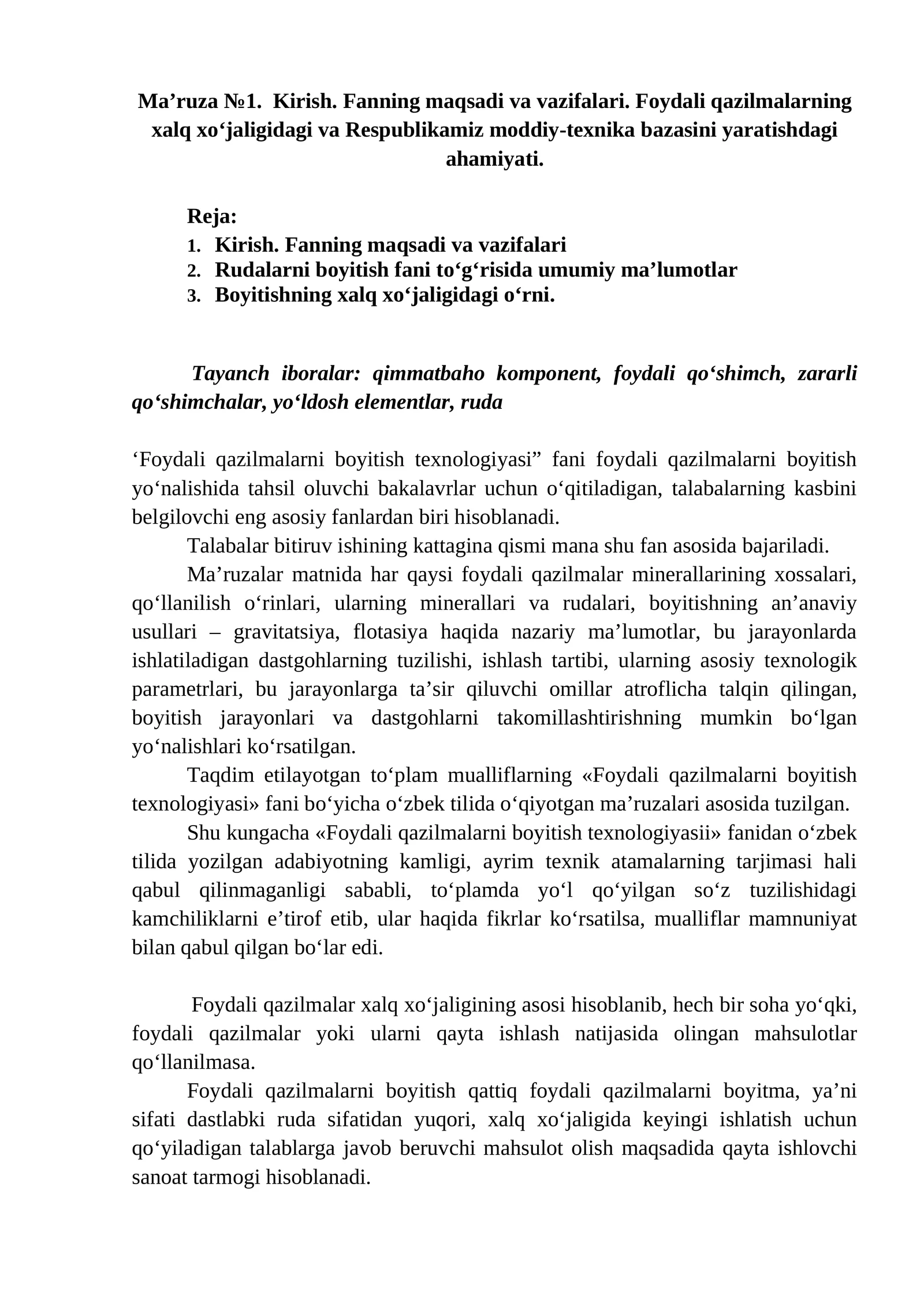 Foydali qazilmalarni boyish texnologiyasi