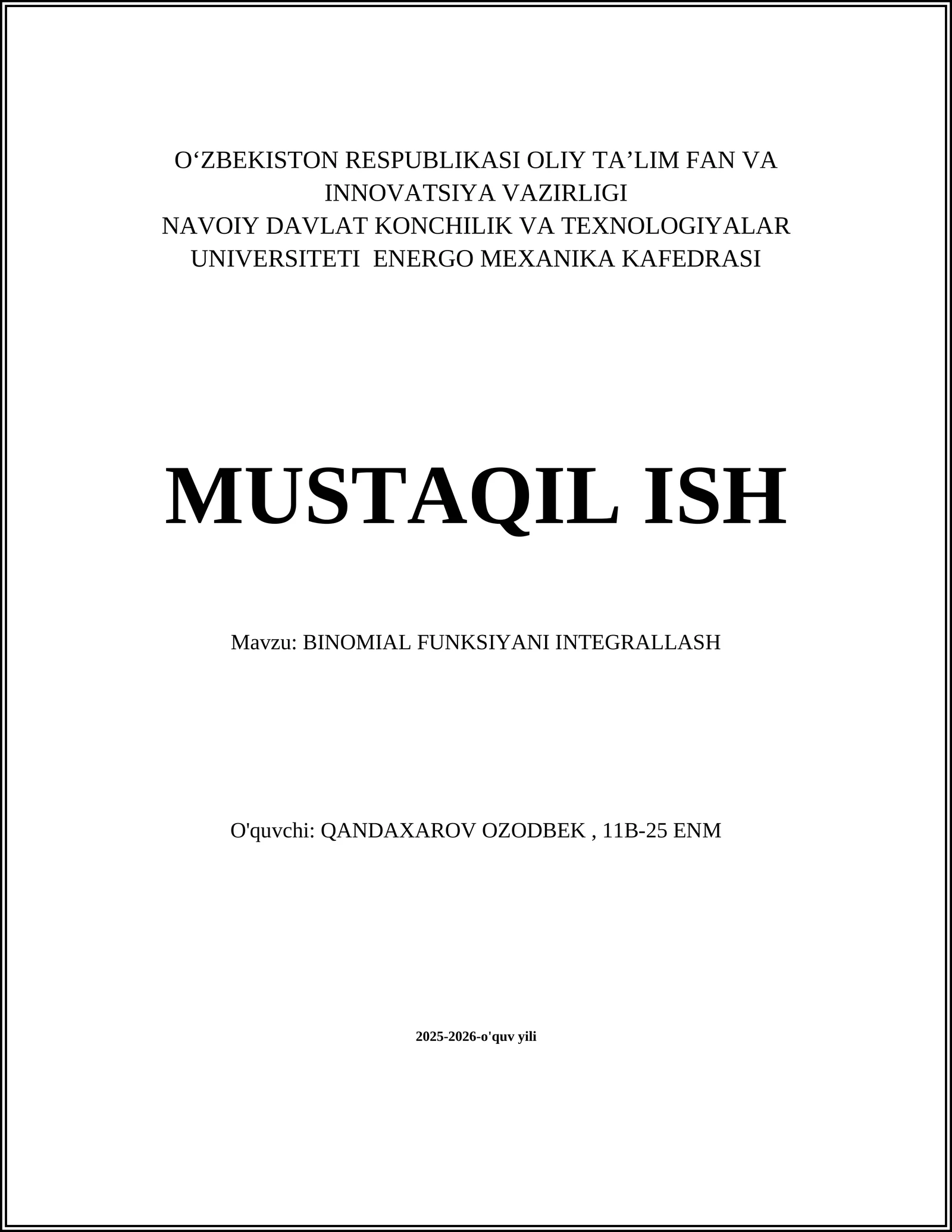 BINOMIAL FUNKSIYANI INTEGRALLASH