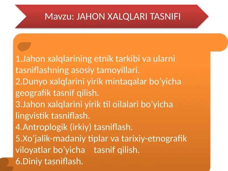 JAHON XALQLARI TASNIFI
