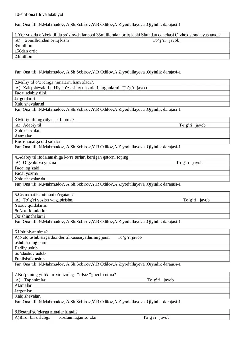 10-sinf ona tili va adabiyot