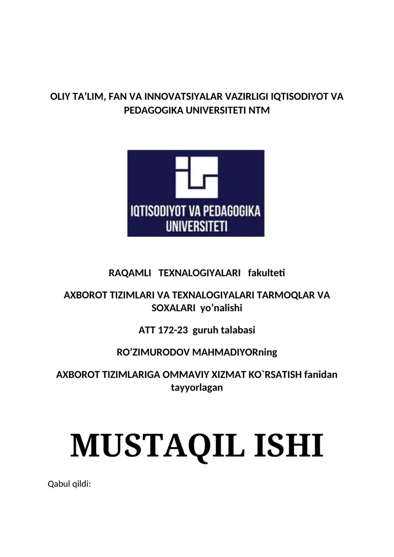 Xizmat ko‘rsatish tizimlarini dasturiy vositalar yordamida modellashtirish va simulyatsiya qilish