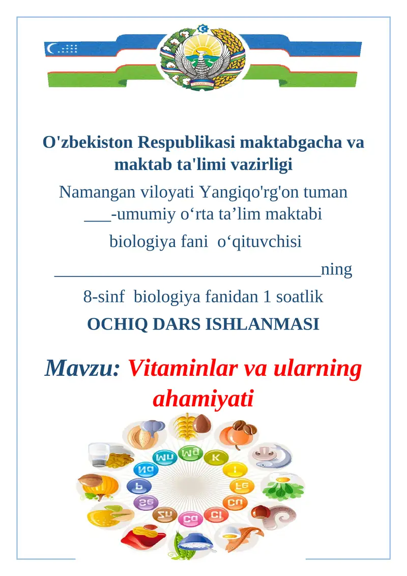 8-sinf biologiya fanidan 1 soatlik OCHIQ DARS ISHLANMASI