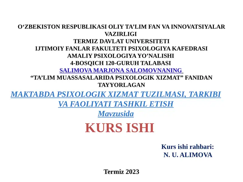 TA’LIM MUASSASALARIDA PSIXOLOGIK XIZMAT