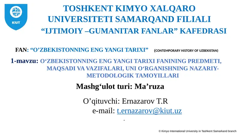 O‘ZBEKISTONNING ENG YANGI TARIXI