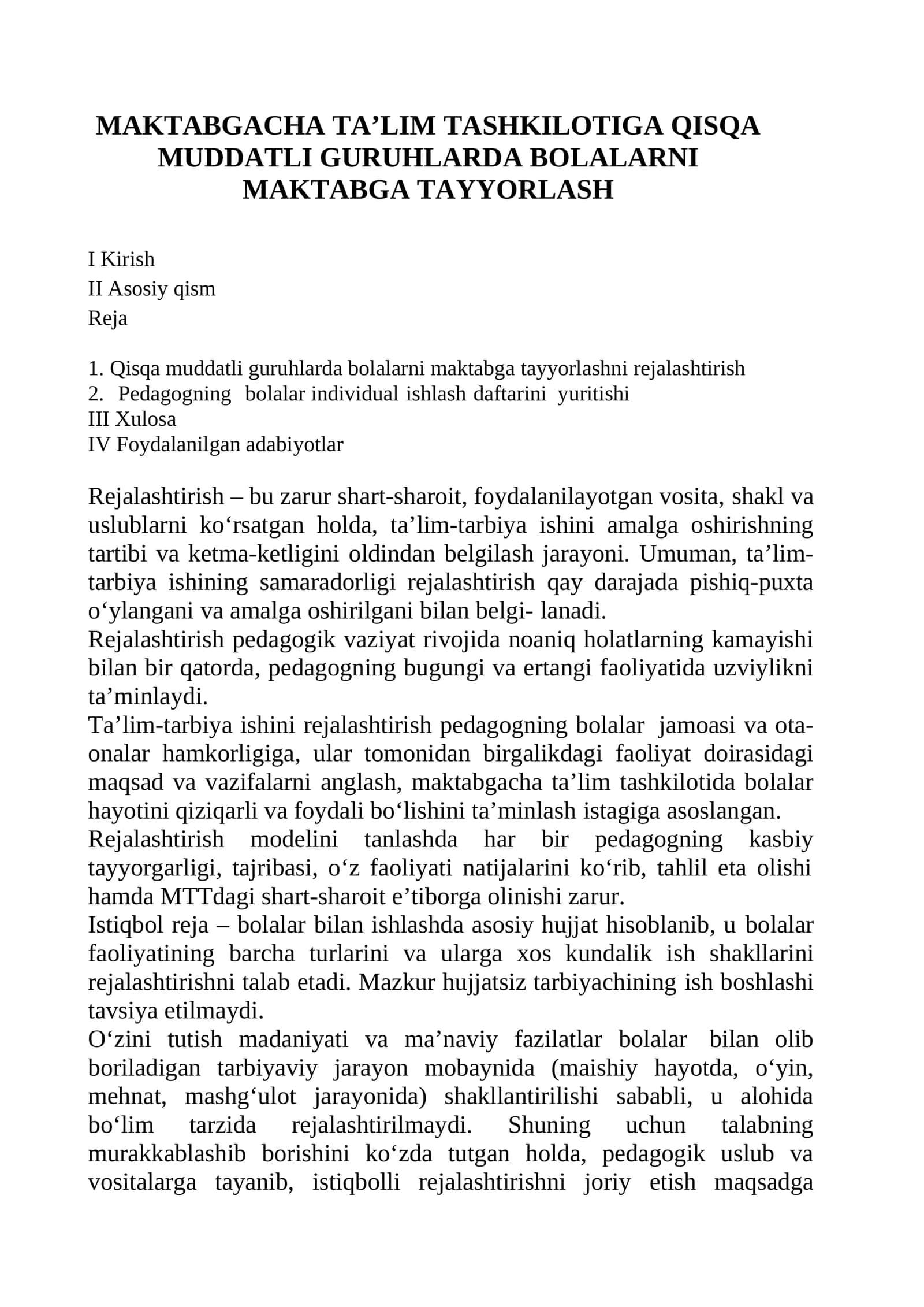 Bolalarni maktabga tayyorlash