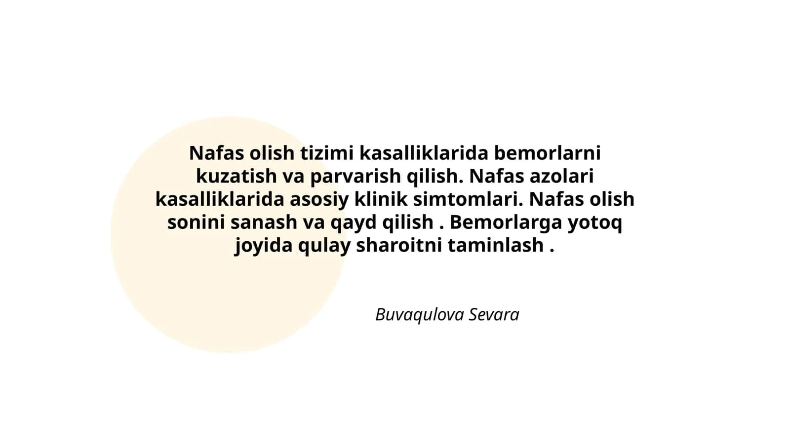 Nafas olish tizimi kasalliklarida bemorlarni kuzatish va parvarish qilish