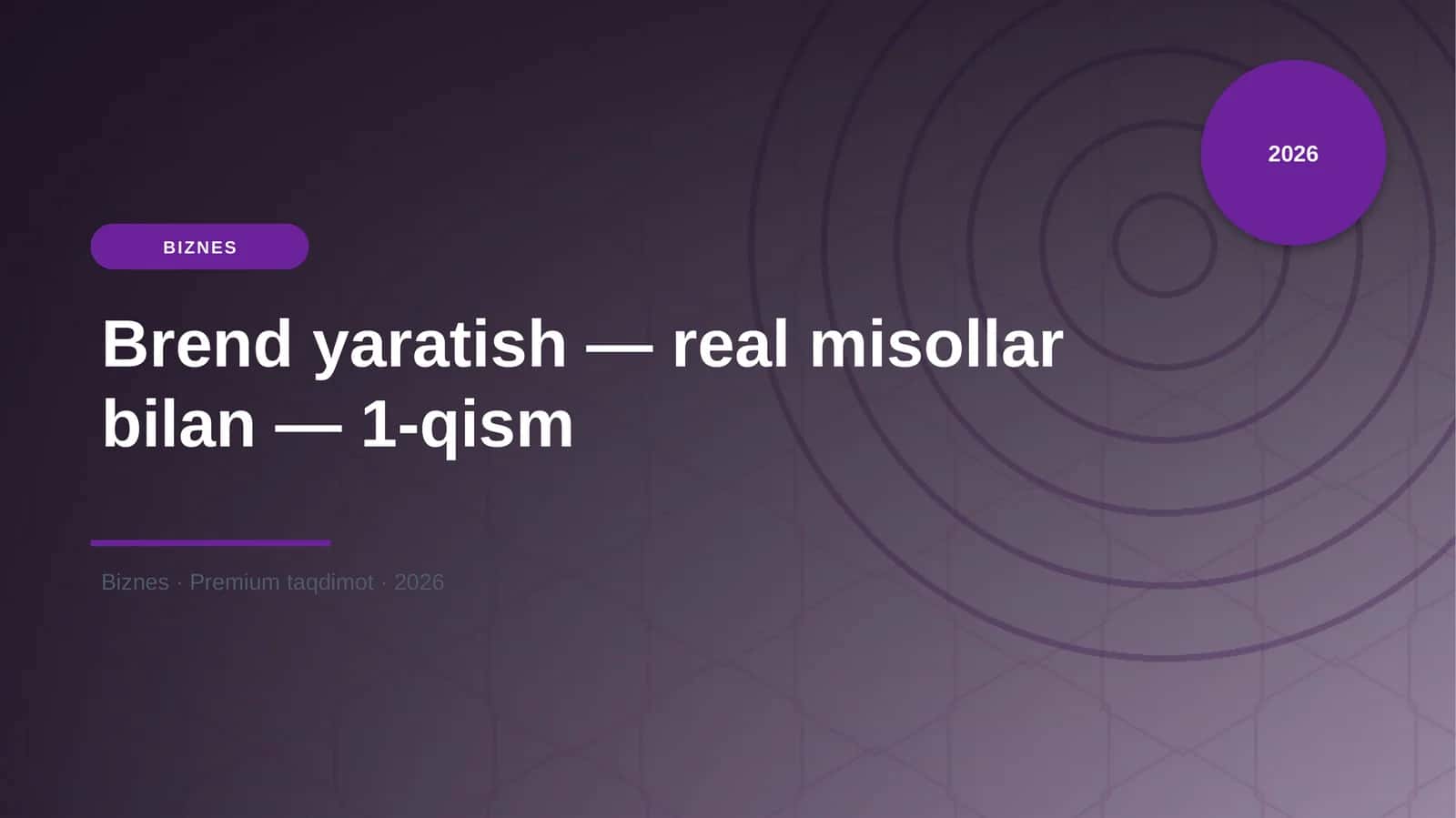 Brend yaratish — real misollar bilan — 1-qism
