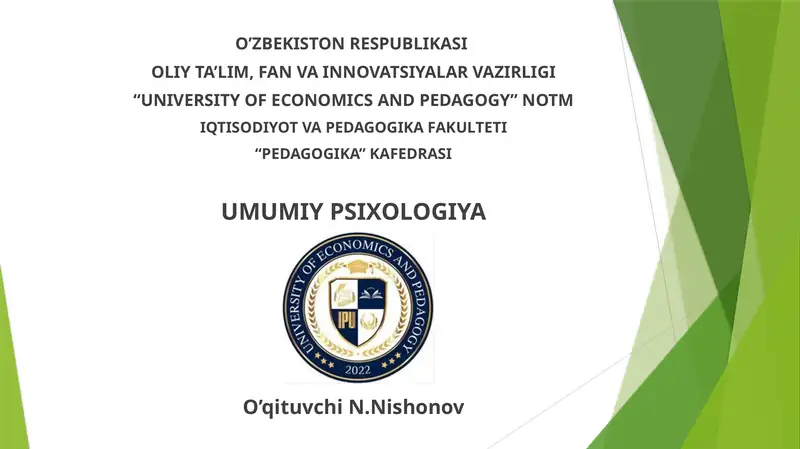 UMUMIY PSIXOLOGIYaFANINING PREDMETI, MAQSADI VA VAZIFALARI. ILMIY TADQIQOT METODLARI