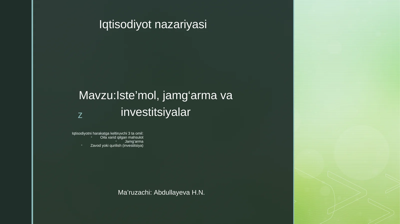 Iste’mol, jamg‘arma va investitsiyalar