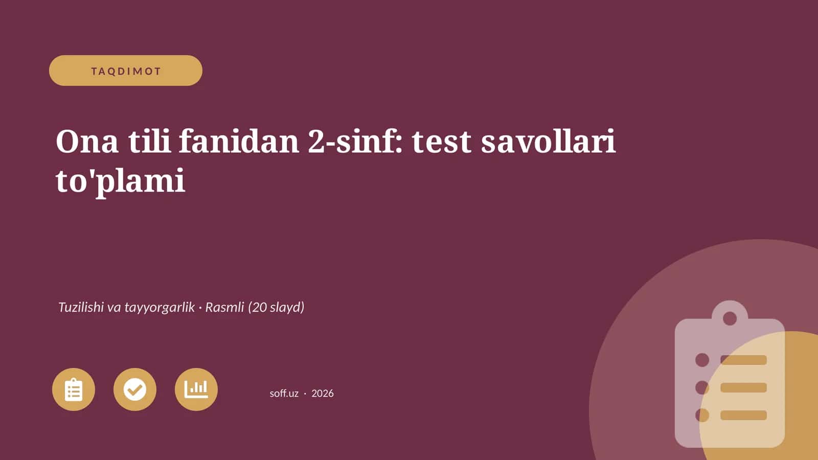 Ona tili fanidan 2-sinf: test savollari to'plami