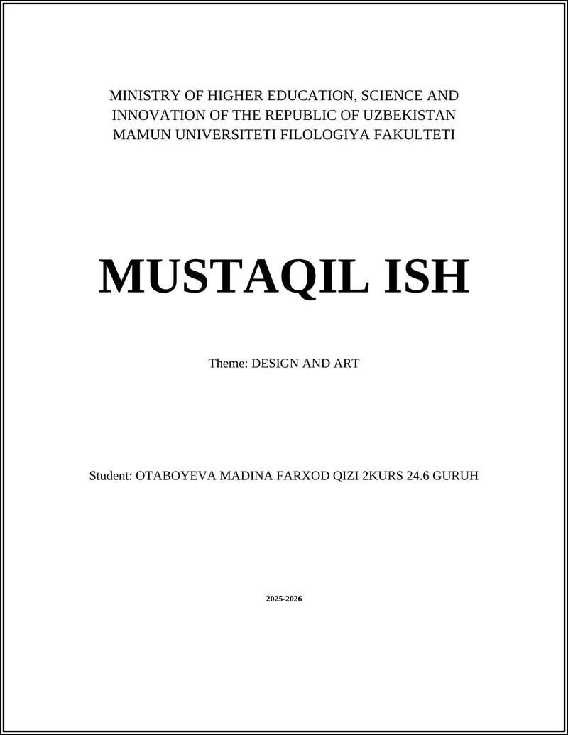 MAMUN UNIVERSITETI FILOLOGIYA FAKULTETI MUSTAQIL ISH
