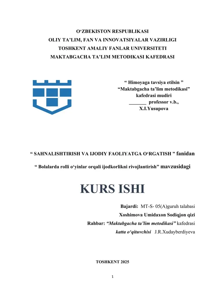 Bolalarda rolli oʻyinlar orqali ijodkorlikni rivojlantirish