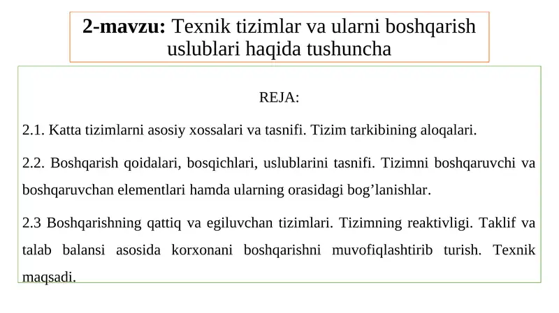 Texnik tizimlar va ularni boshqarish uslublari haqida tushuncha