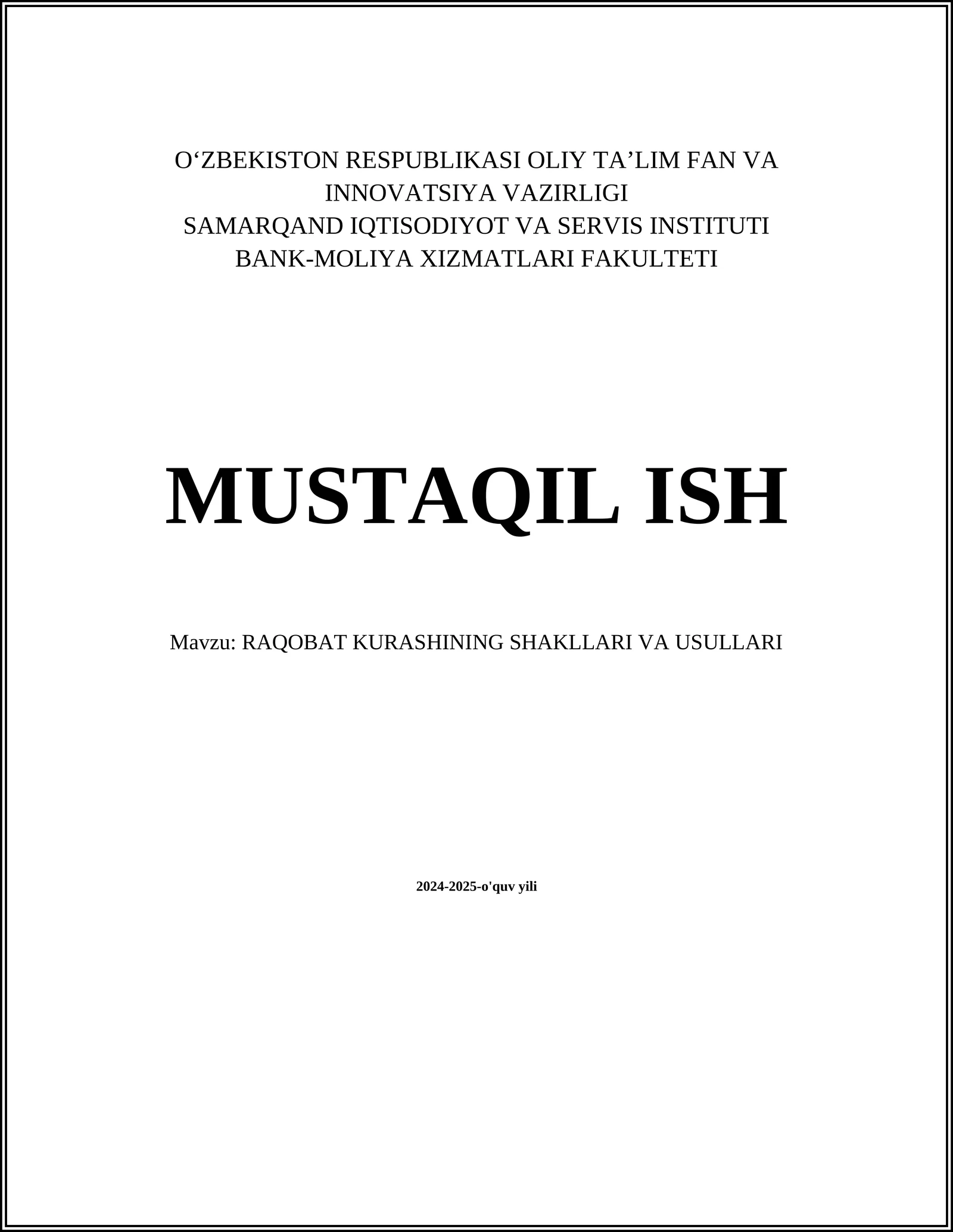 RAQOBAT KURASHINING SHAKLLARI VA USULLARI