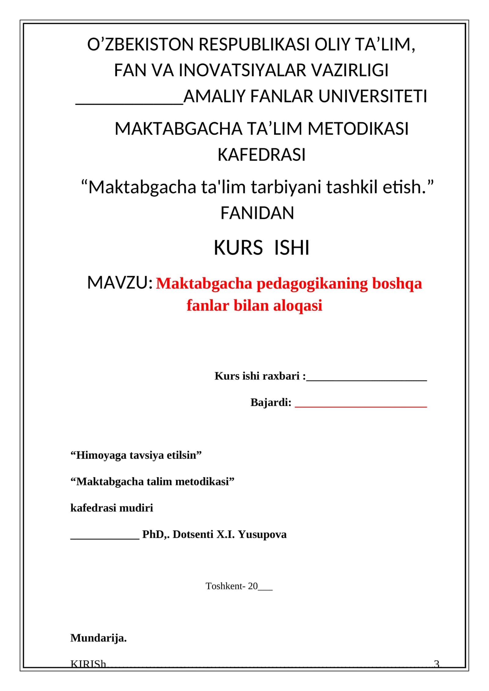 Maktabgacha pedagogikaning boshqa fanlar bilan aloqasi