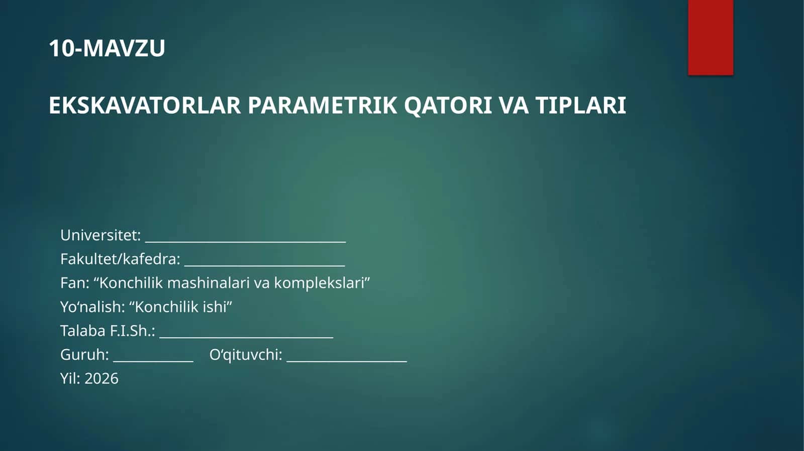 EKSKAVATORLAR PARAMETRIK QATORI VA TIPLARI