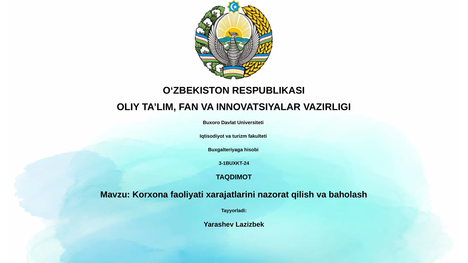 Korxona faoliyati xarajatlarini nazorat qilish va baholash