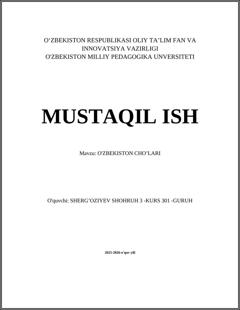 O'ZBEKISTON CHO’LARI