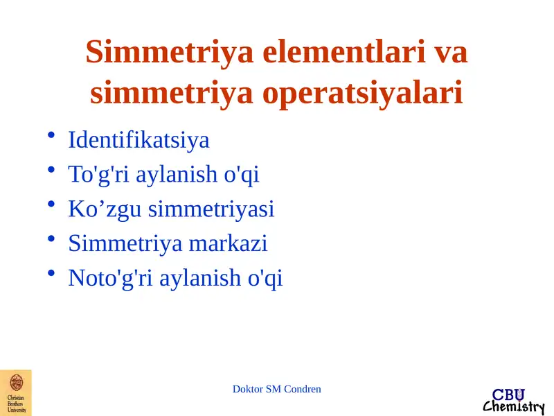 Simmetriya elementlari va simmetriya operatsiyalari