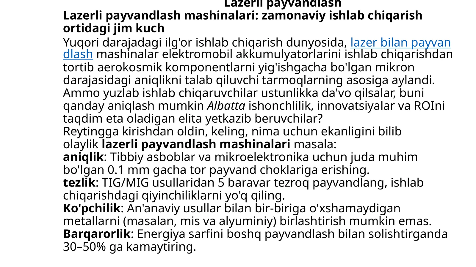 Lazerli payvandlash mashinalari