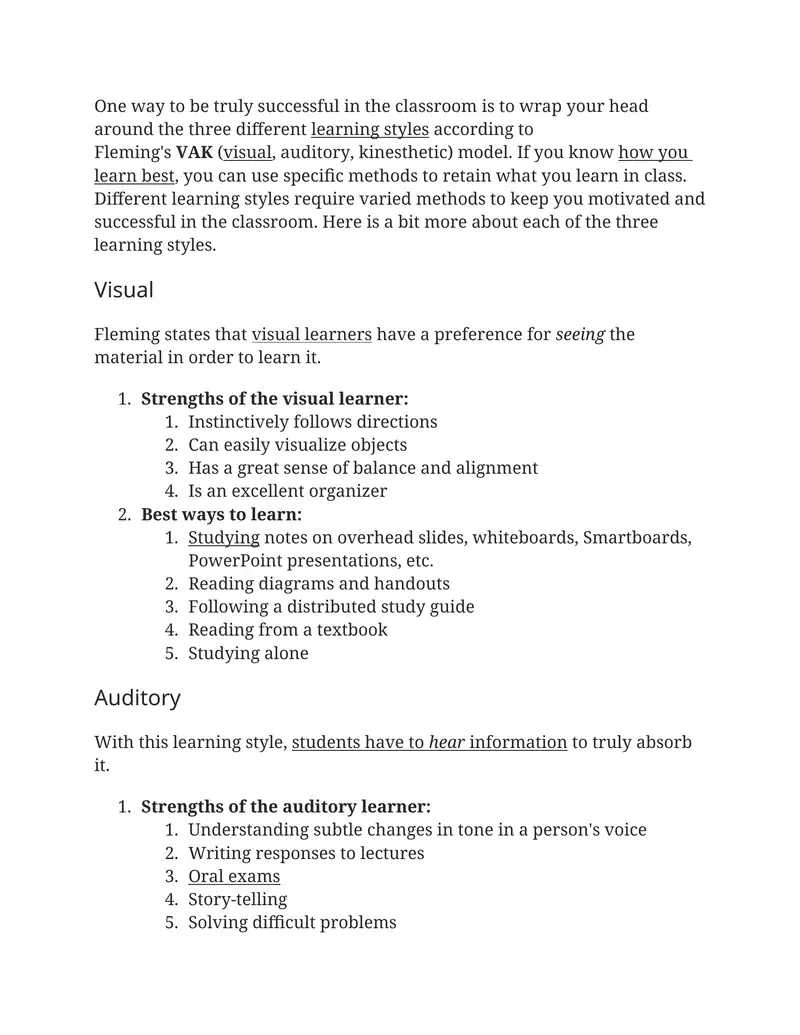 Fleming's VAK Learning Styles