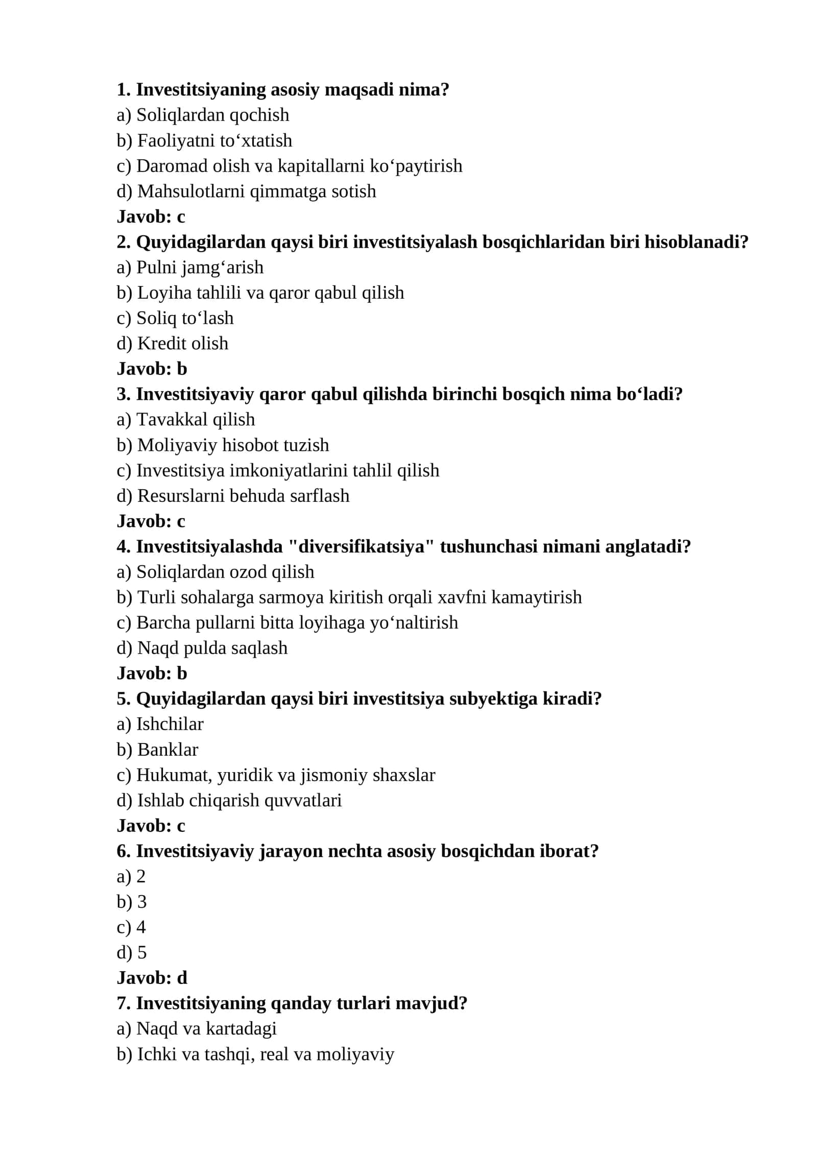 Investitsiya Bosqichlar