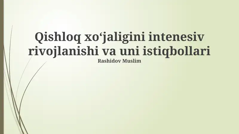 Qishloq xoʻjaligini intensiv rivojlantirish