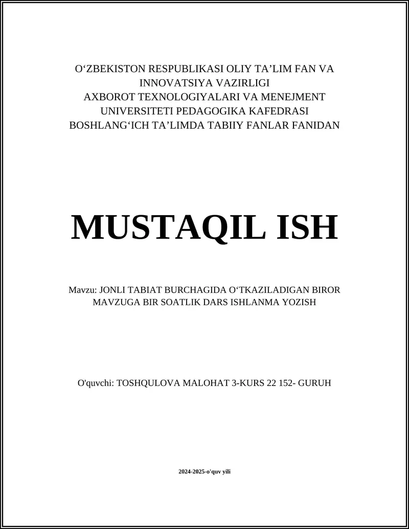 O‘quvchilar uchun tabiatni o‘rgatish