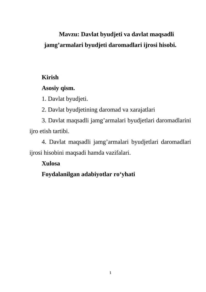 Davlat byudjeti va davlat maqsadli jamg’armalari byudjeti daromadlari ijrosi hisobi