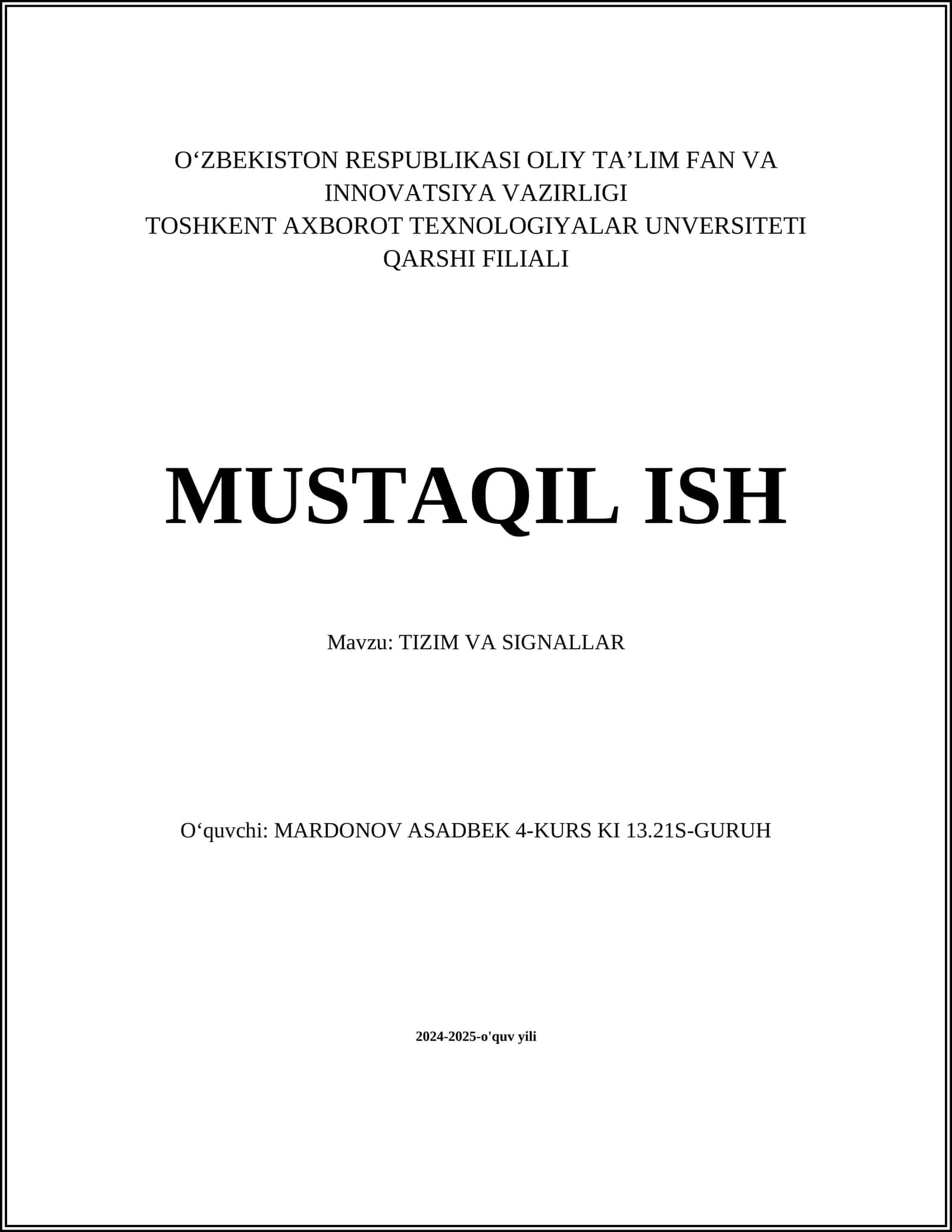 TIZIM VA SIGNALLAR